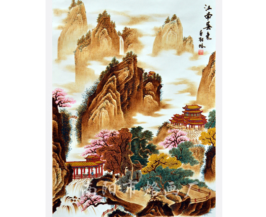 套彩丝绢烙画《江南春色》