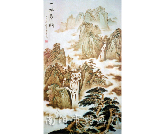 丝绢烙画《一帆风顺》卢合语作