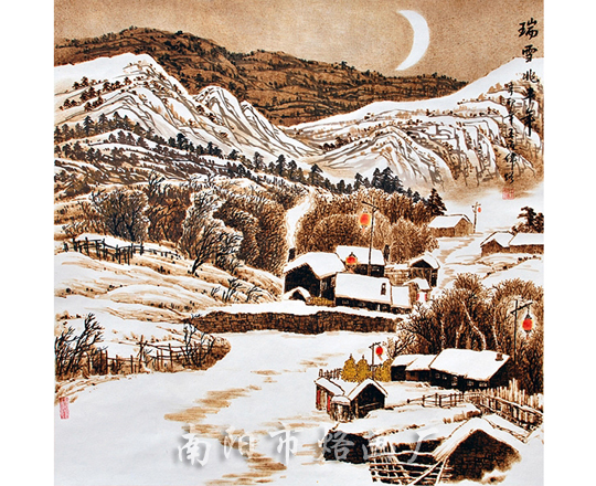 丝绢烙画《瑞雪兆丰年》